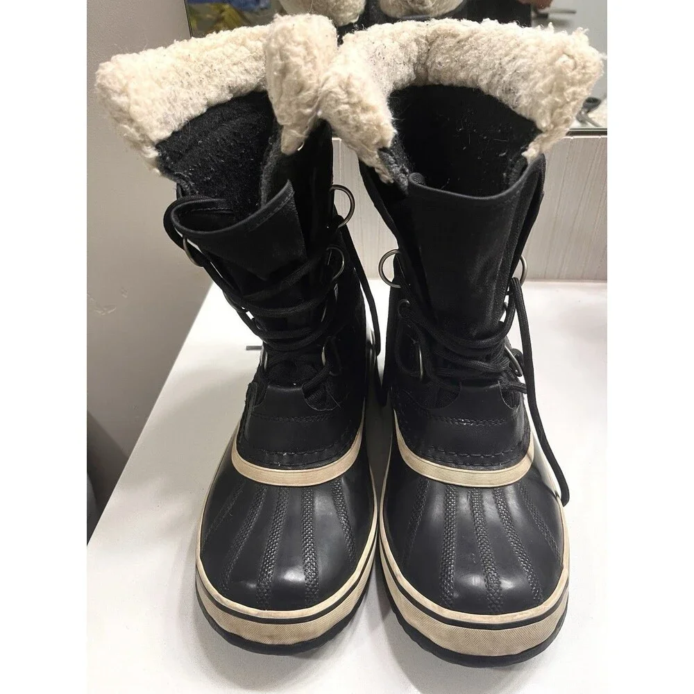 Sorel Waterproof Winter Boots Women’s 7.5 Carnival  Black Faux Fur  NL1495-011